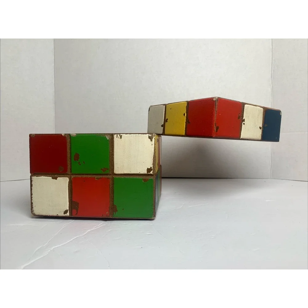 Rustic - Wooden - RUBIKS Cube - Storage‎ BOX - Home Decor Vintage Style